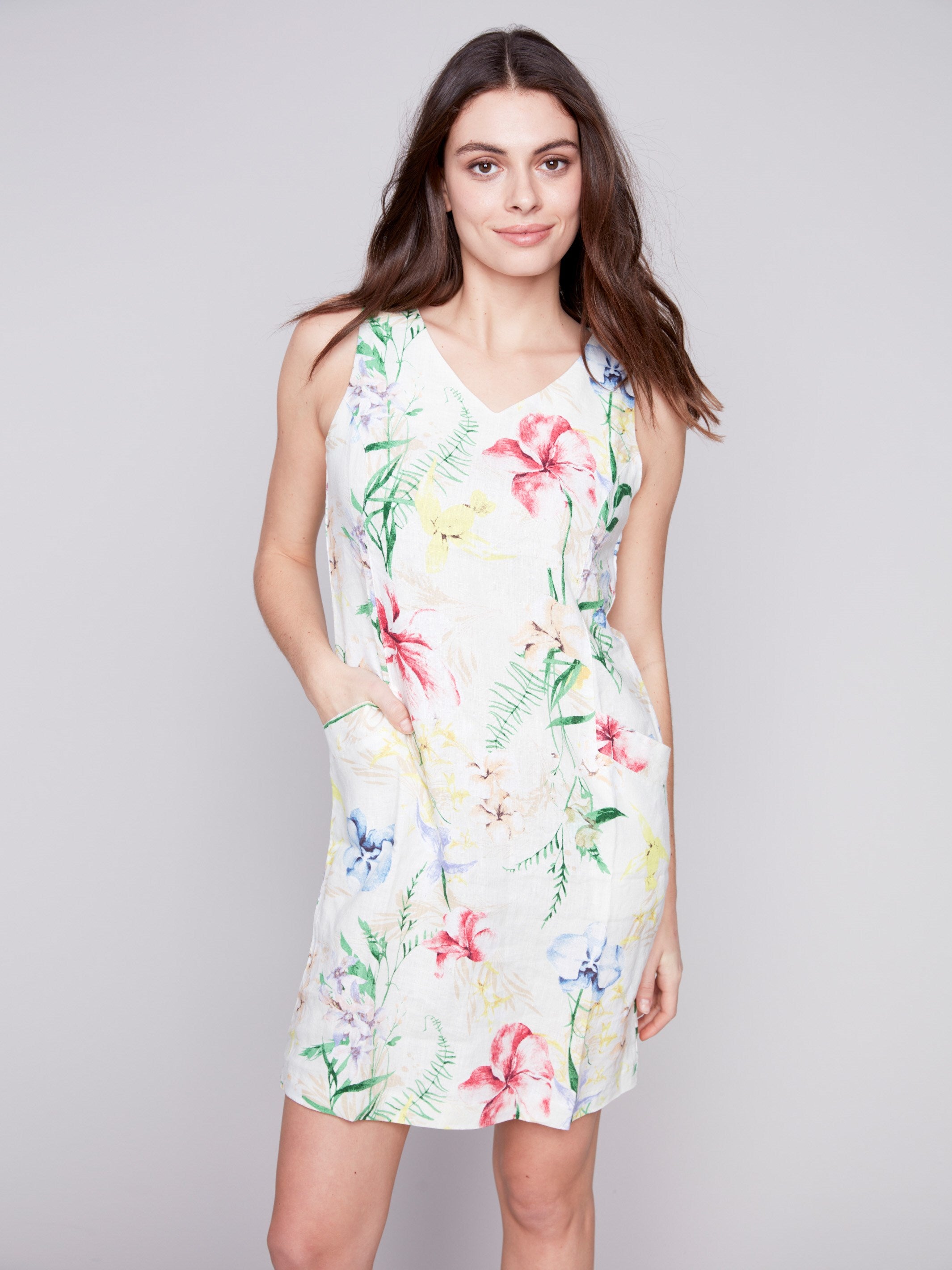 Sleeveless Printed Linen Dress - Wildflower - Charlie B Collection Canada - Image 4