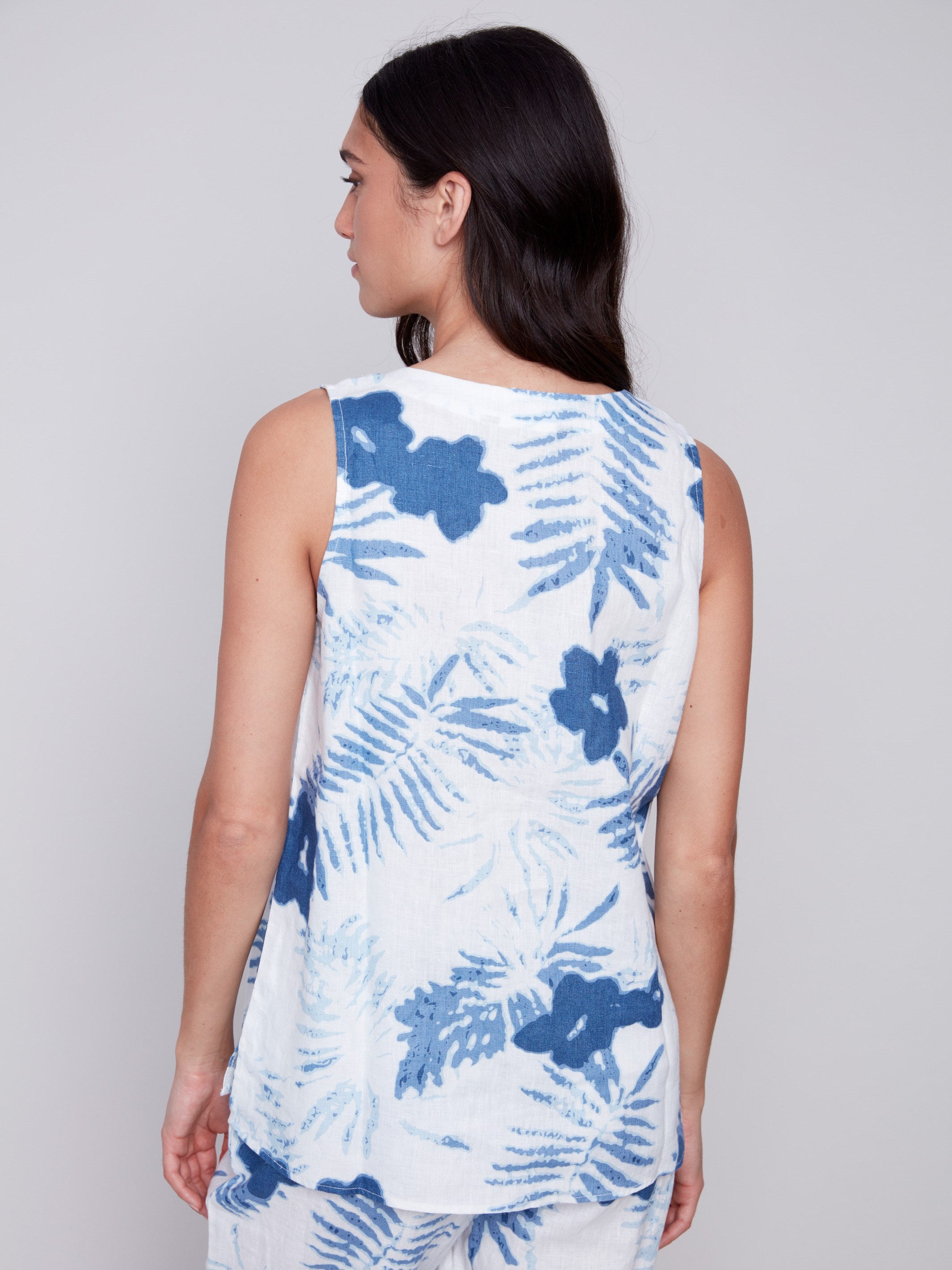 Sleeveless Printed Linen Top - Blue - Charlie B Collection Canada - Image 4