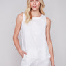 Sleeveless Printed Linen Top - Light Grey - Charlie B Collection Canada - Image 1