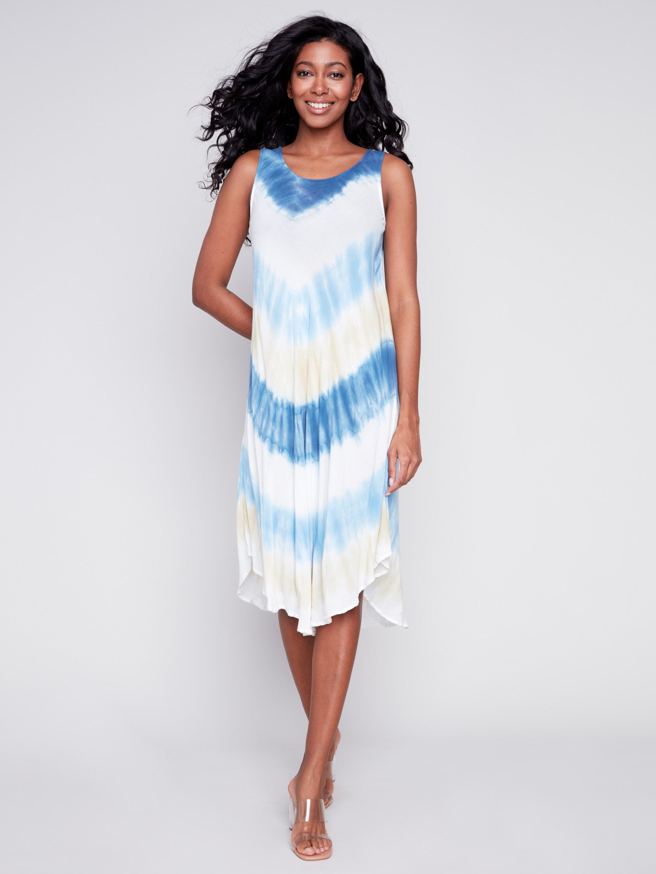 Sleeveless Printed Rayon Dress - Blue - Charlie B Collection Canada - Image 4