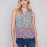 Sleeveless Printed Ruffle Neck Blouse - Glory - Charlie B Collection Canada - Image 1