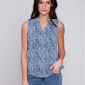 Sleeveless Printed Ruffle Neck Blouse - Petals - Charlie B Collection Canada - Image 1