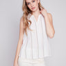 Sleeveless Printed Ruffle Neck Blouse - Stripes - Charlie B Collection Canada - Image 1