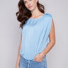 Sleeveless Satin Top With Drawstring - Sky - Charlie B Collection Canada - Image 1