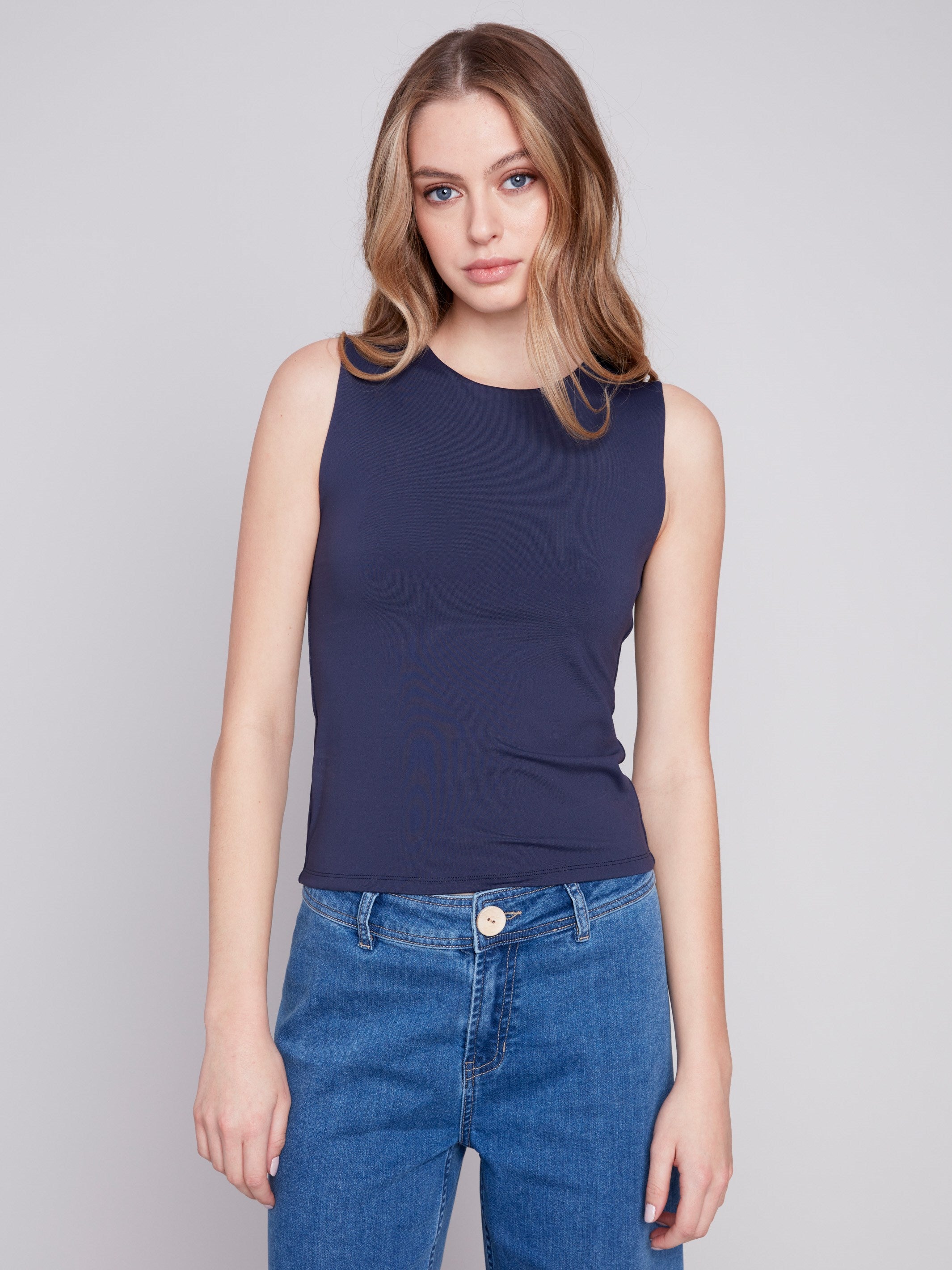 Sleeveless Super Stretch Top - Navy - Charlie B Collection Canada - Image 1