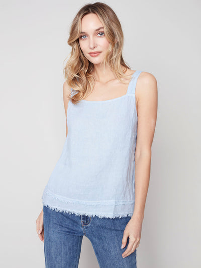 Square Neck Linen Cami - Cerulean - C4484 Charlie B Collection Canada