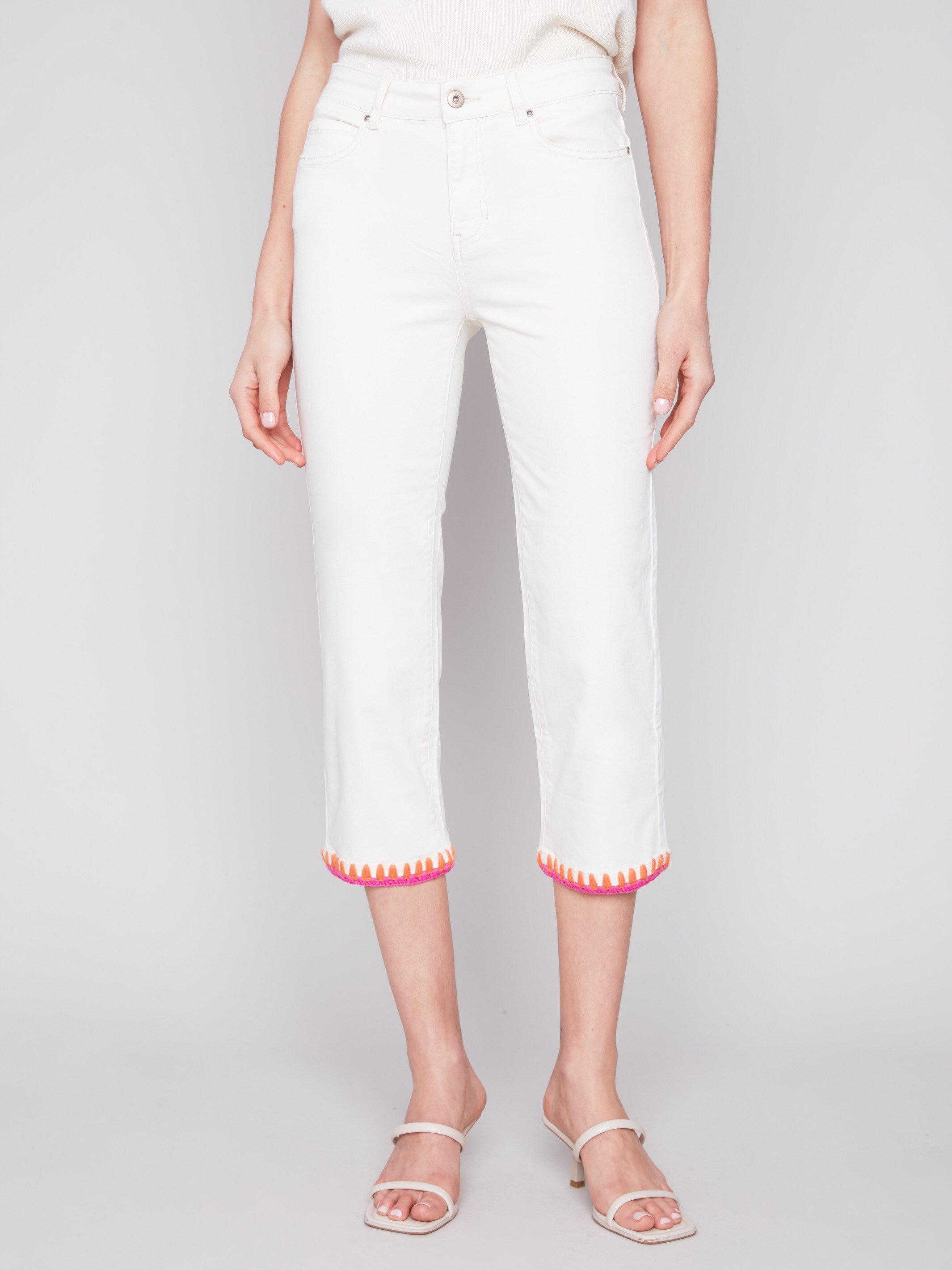 Straight Leg Jeans with Embroidered Stitch Hem - Natural - Charlie B Collection Canada - Image 2