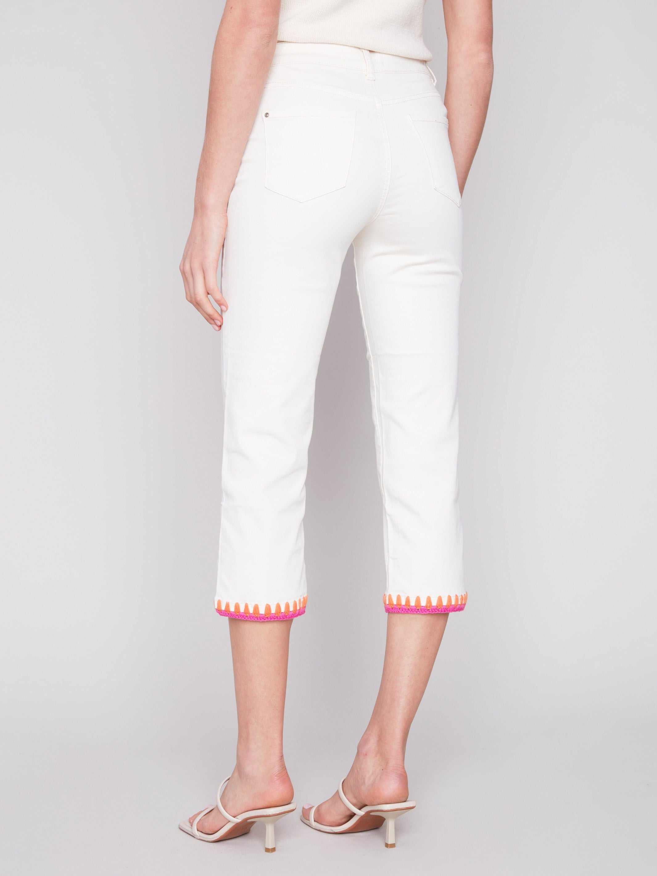 Straight Leg Jeans with Embroidered Stitch Hem - Natural - Charlie B Collection Canada - Image 3