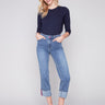 Straight Leg Jeans with Folded Cuff - Medium Blue - Charlie B Collection Canada - Image 1