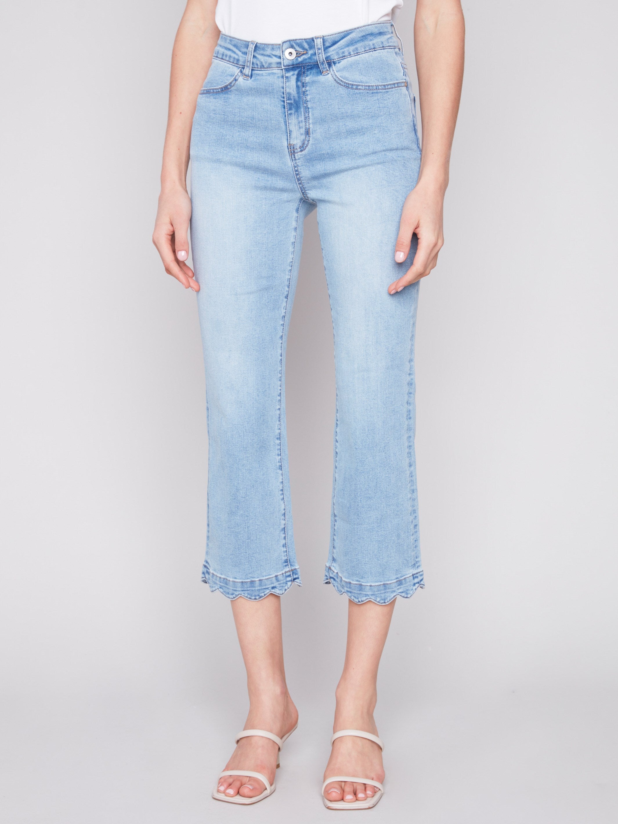 Straight Leg Jeans with Scallop Hem - Light Blue - Charlie B Collection Canada - Image 2