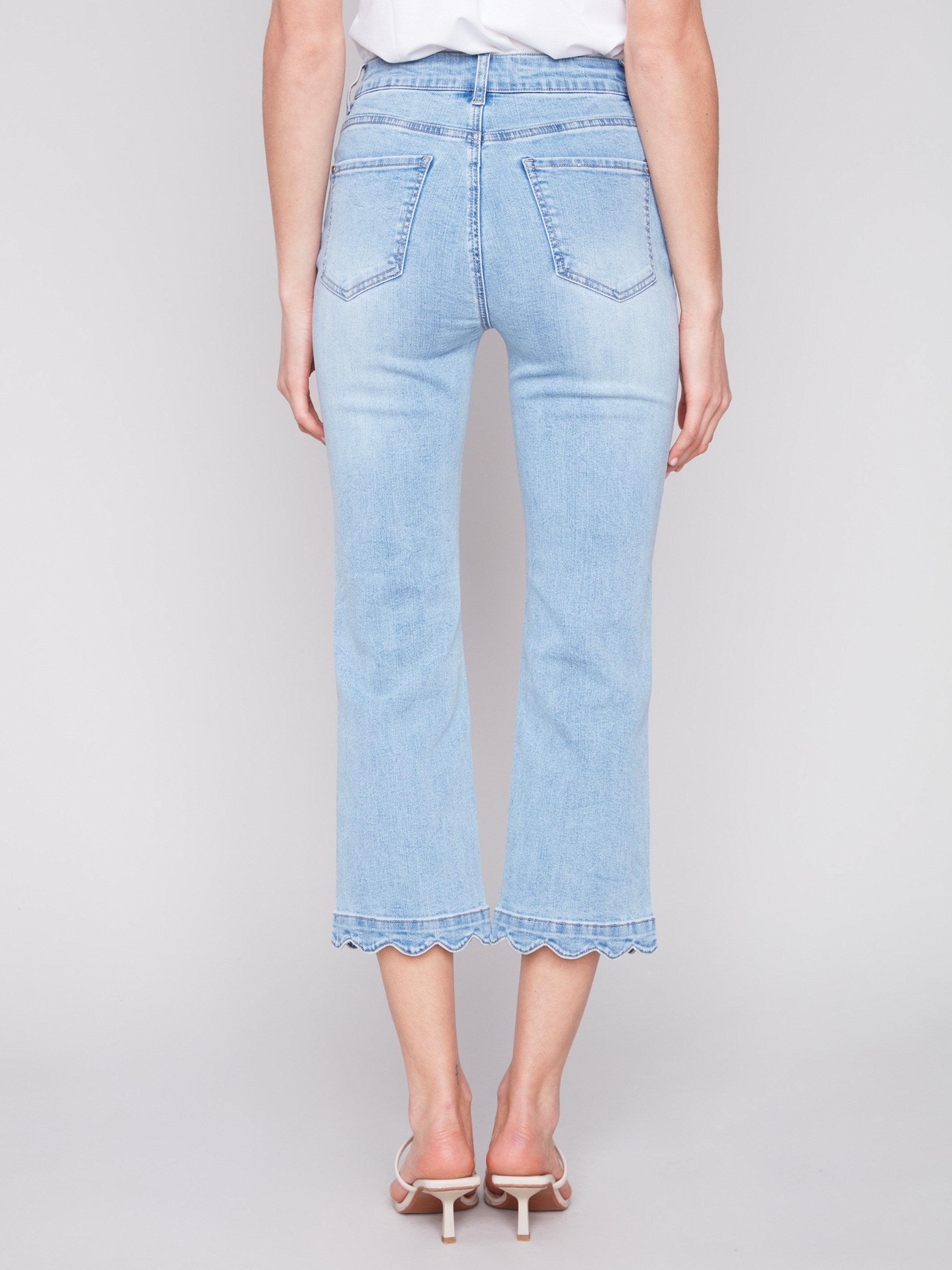Straight Leg Jeans with Scallop Hem - Light Blue - Charlie B Collection Canada - Image 3
