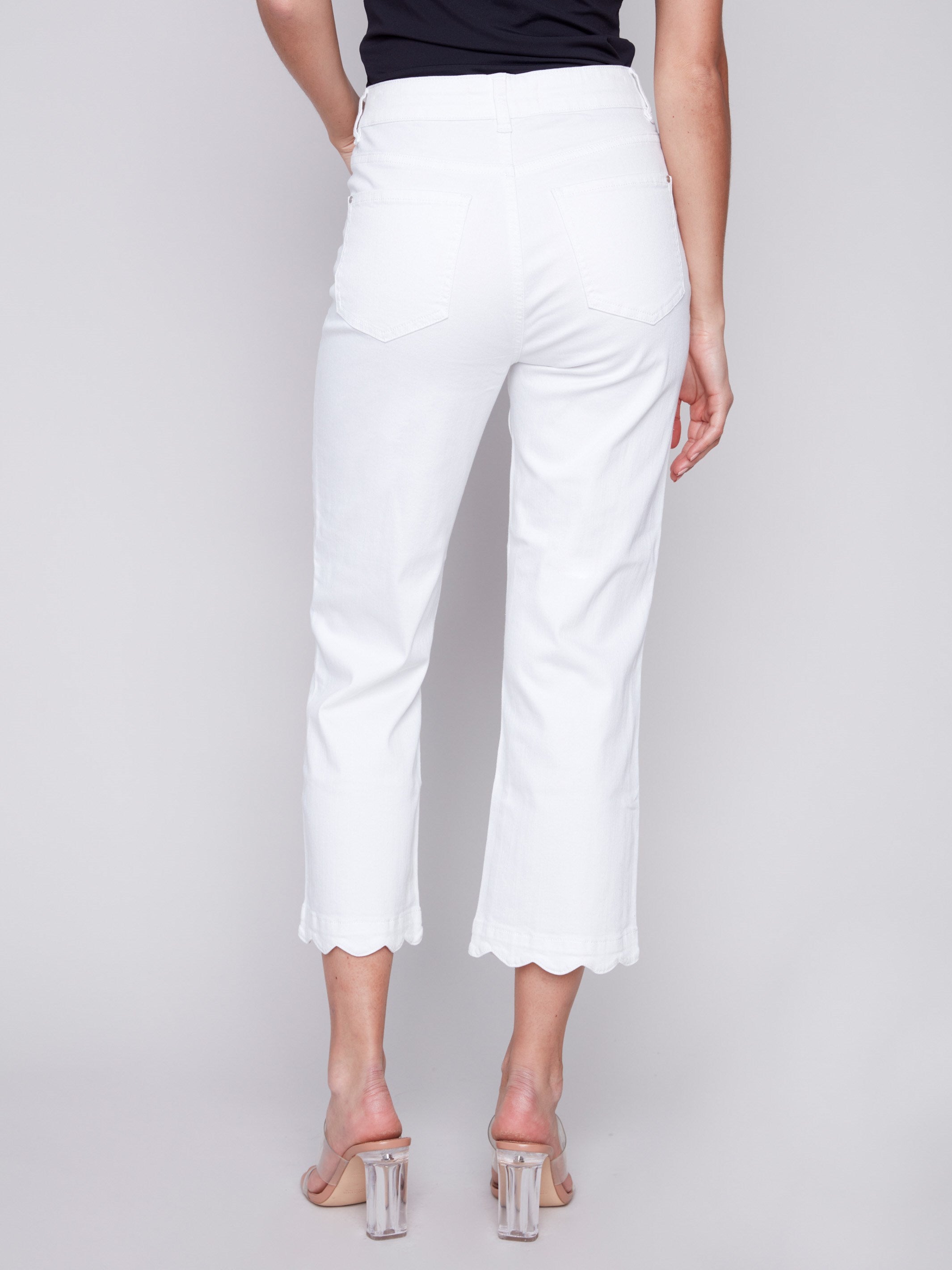 Straight Leg Twill Jeans with Scallop Hem - White - Charlie B Collection Canada - Image 3