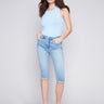 Stretch Denim Pedal Pusher Pants - Light Blue - Charlie B Collection Canada - Image 1