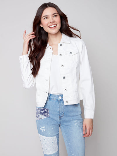 Stretch Twill Jean Jacket - White - C6302 Charlie B Collection Canada