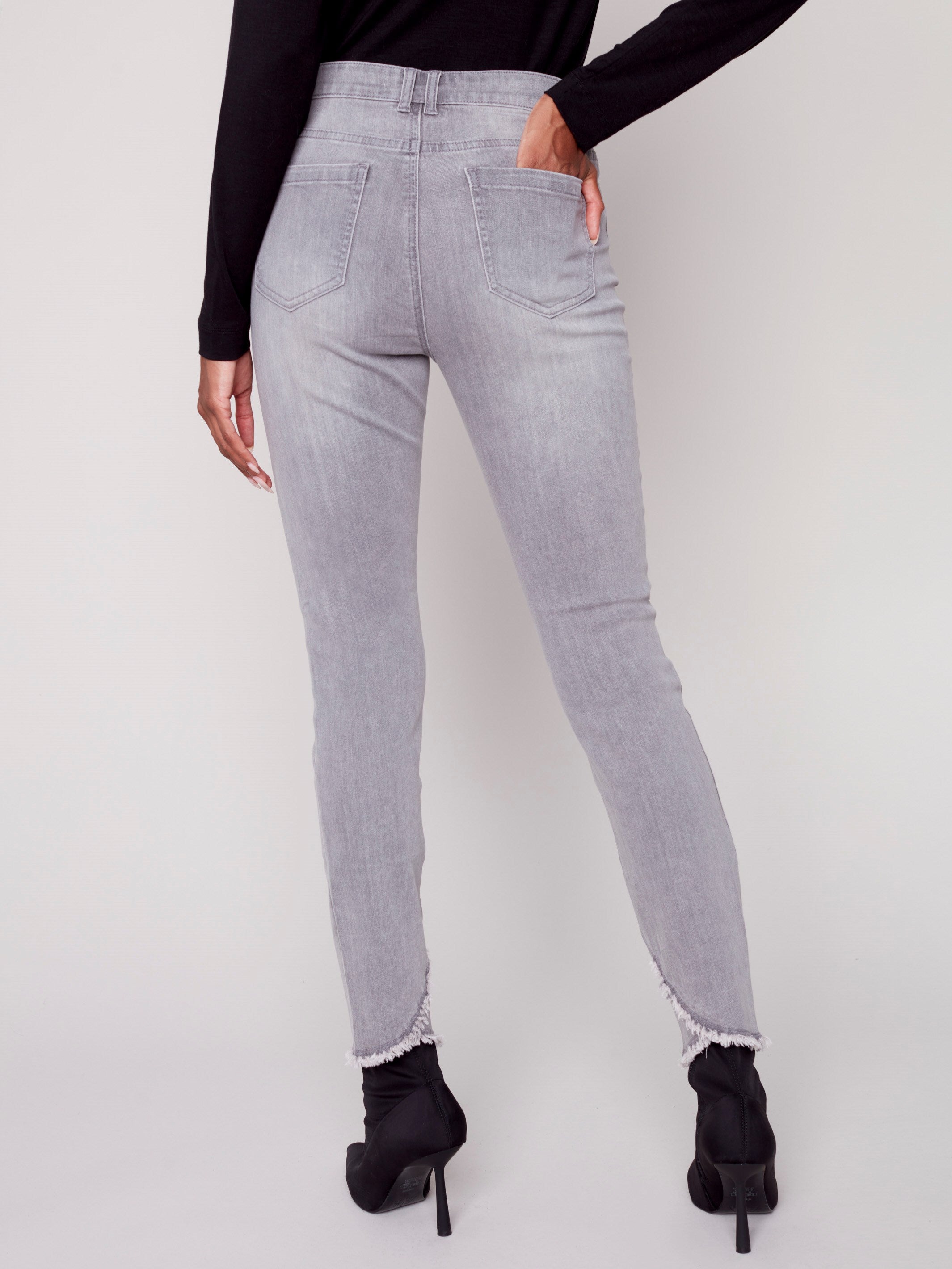 Stretchy Jeans with Tulip Hem - Soft Grey