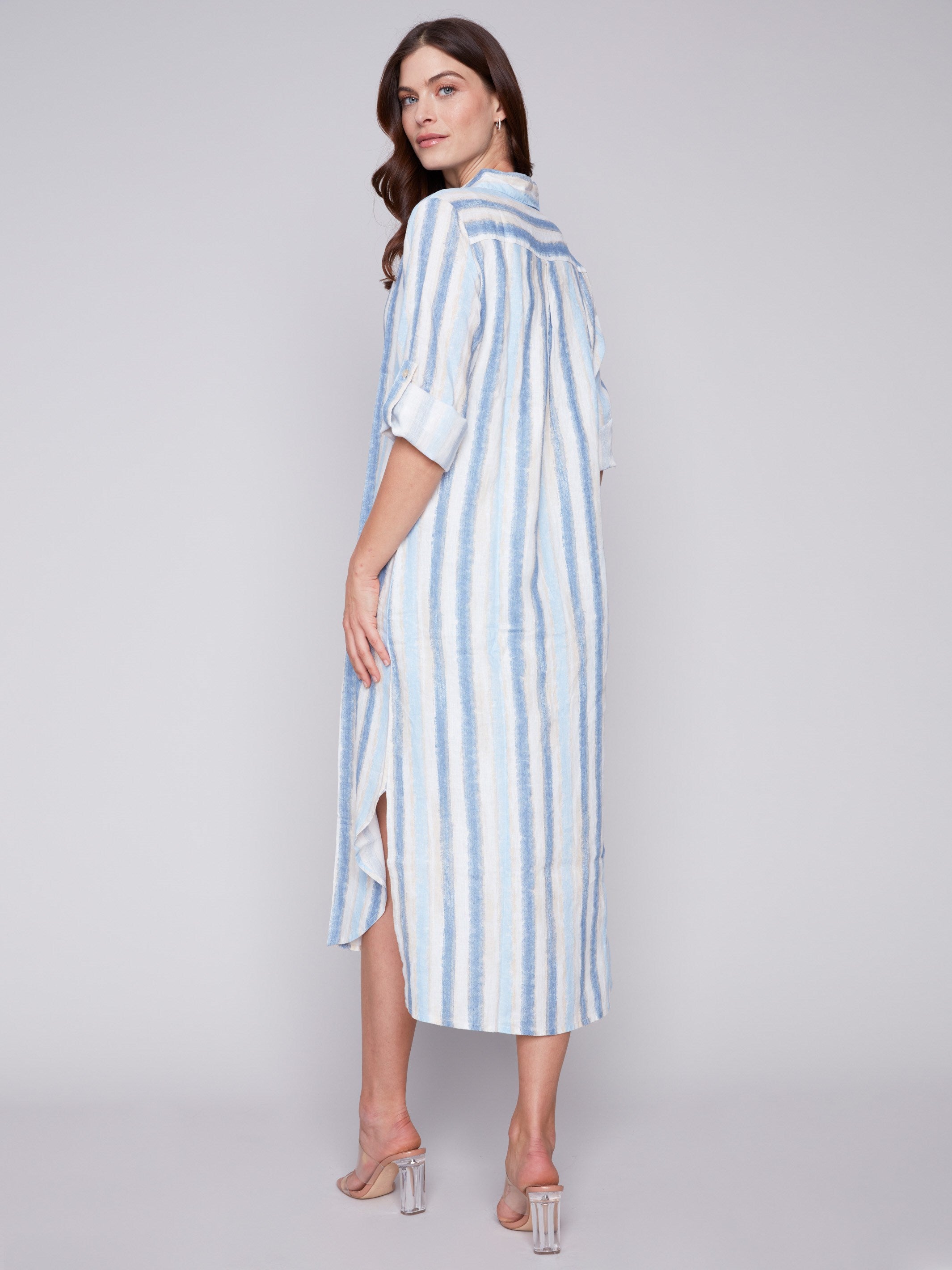 Striped Long Linen Tunic Dress - Nautical - Charlie B Collection Canada - Image 3