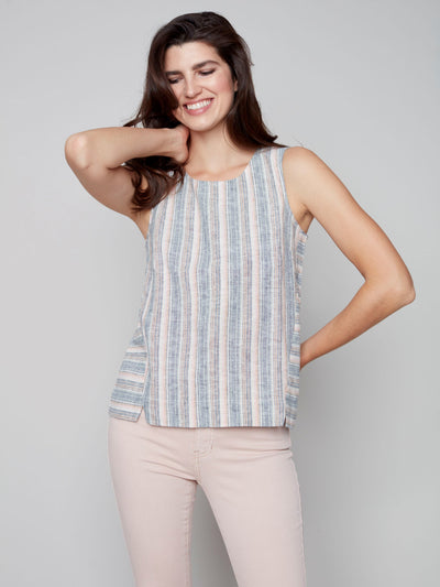 Striped Sleeveless Top - Nougat - C4432 Charlie B Collection Canada 1