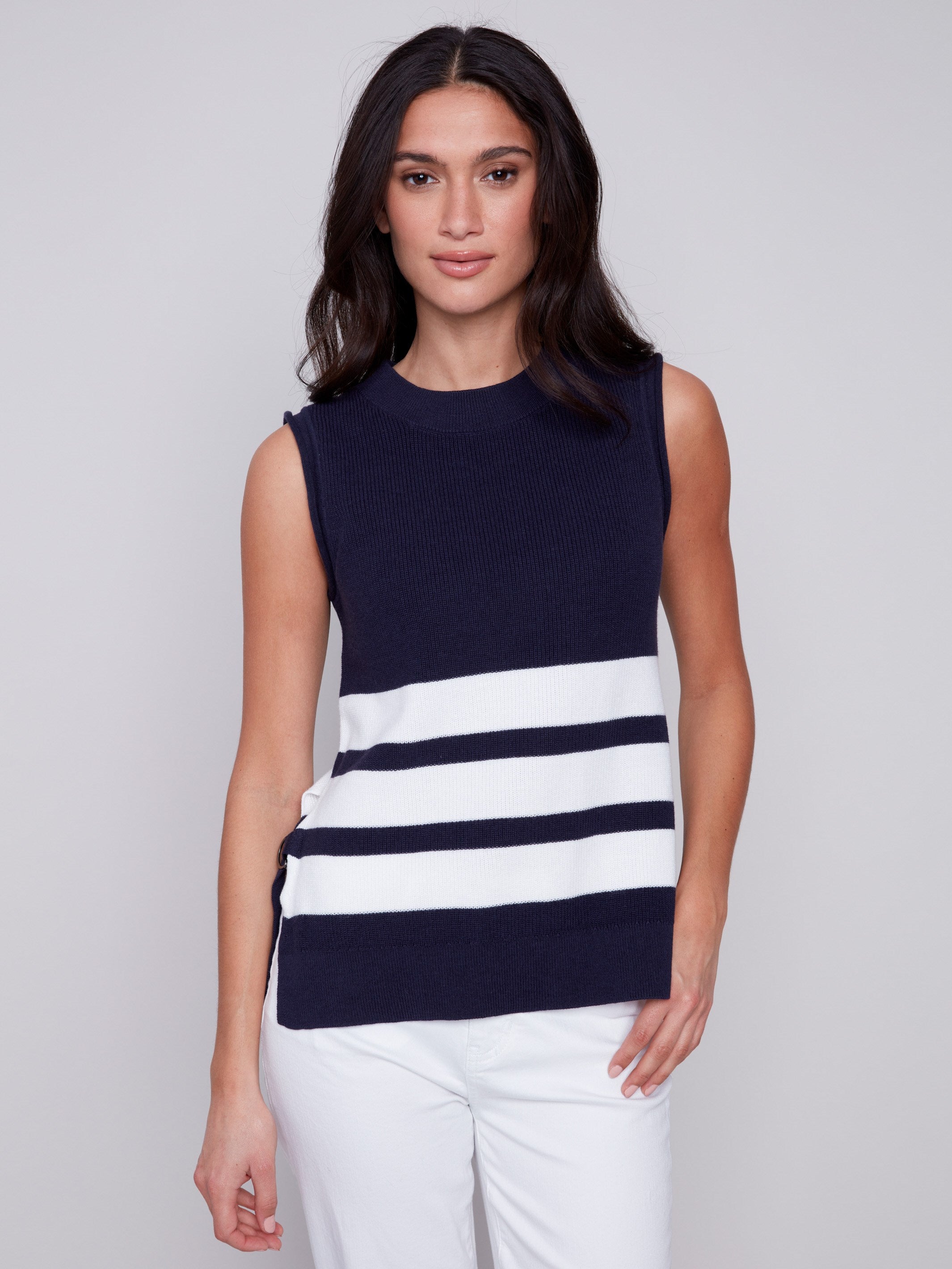 Striped Sweater Vest - Navy - Charlie B Collection Canada - Image 1
