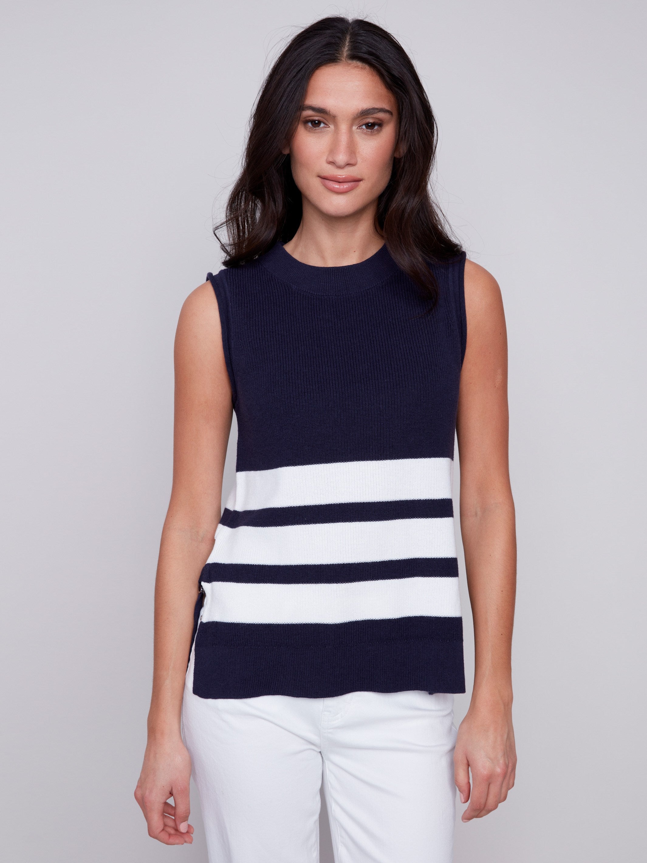 Striped Sweater Vest - Navy - Charlie B Collection Canada - Image 4