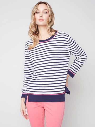 Striped Sweater with Anchor Print - Grapefruit - C2502 Charlie B Collection Canada