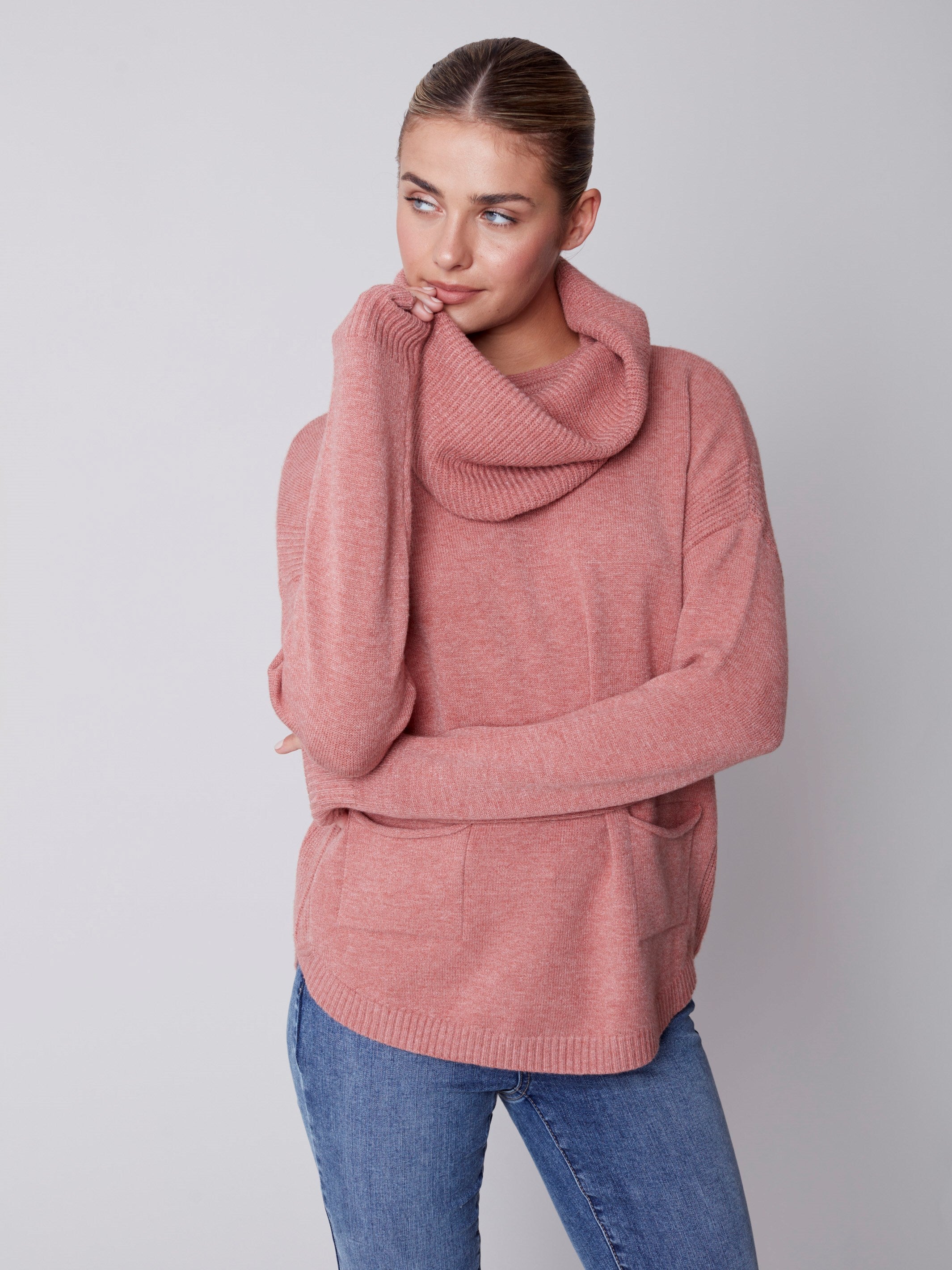 Sweater with Removable Scarf - Cinnamon