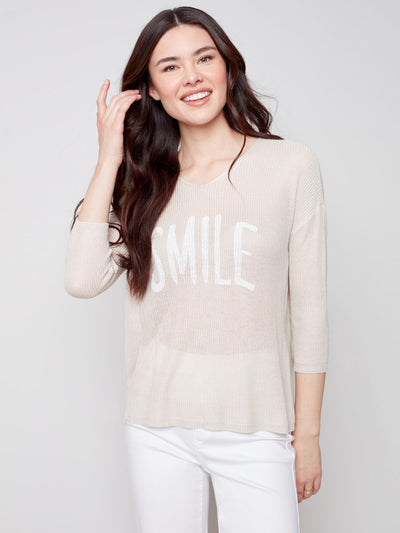 Sweater with Smile Print - Natural - C2514 Charlie B Collection Canada
