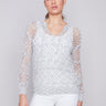 Tape Yarn Sweater with Drawstrings - Denim - Charlie B Collection Canada - Image 1