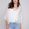 Textured Crochet Flower Top - White - Charlie B Collection Canada - Image 1