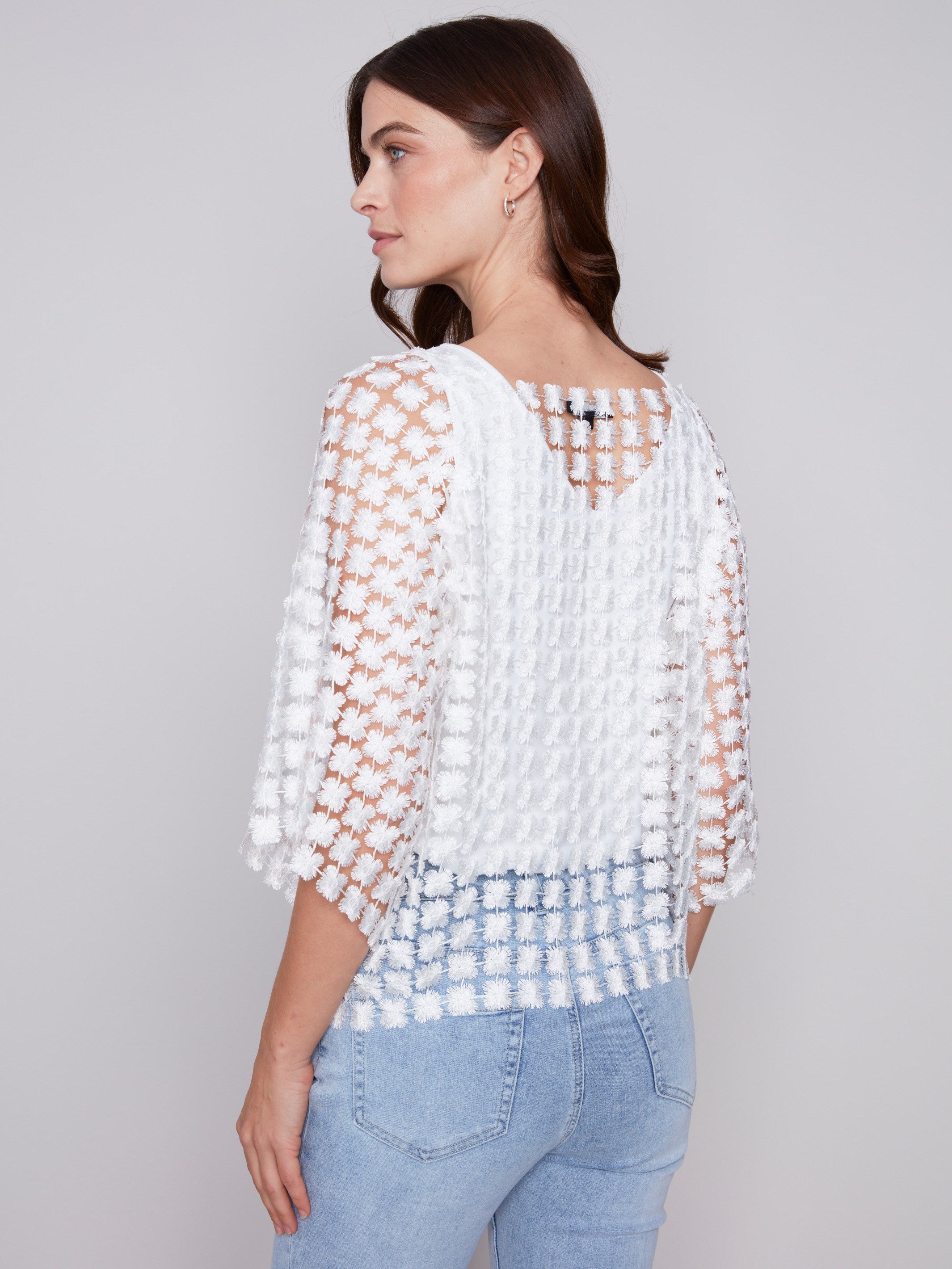 Textured Crochet Flower Top - White - Charlie B Collection Canada - Image 2