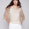 Textured Crochet Flower Top - Gold - Charlie B Collection Canada - Image 1