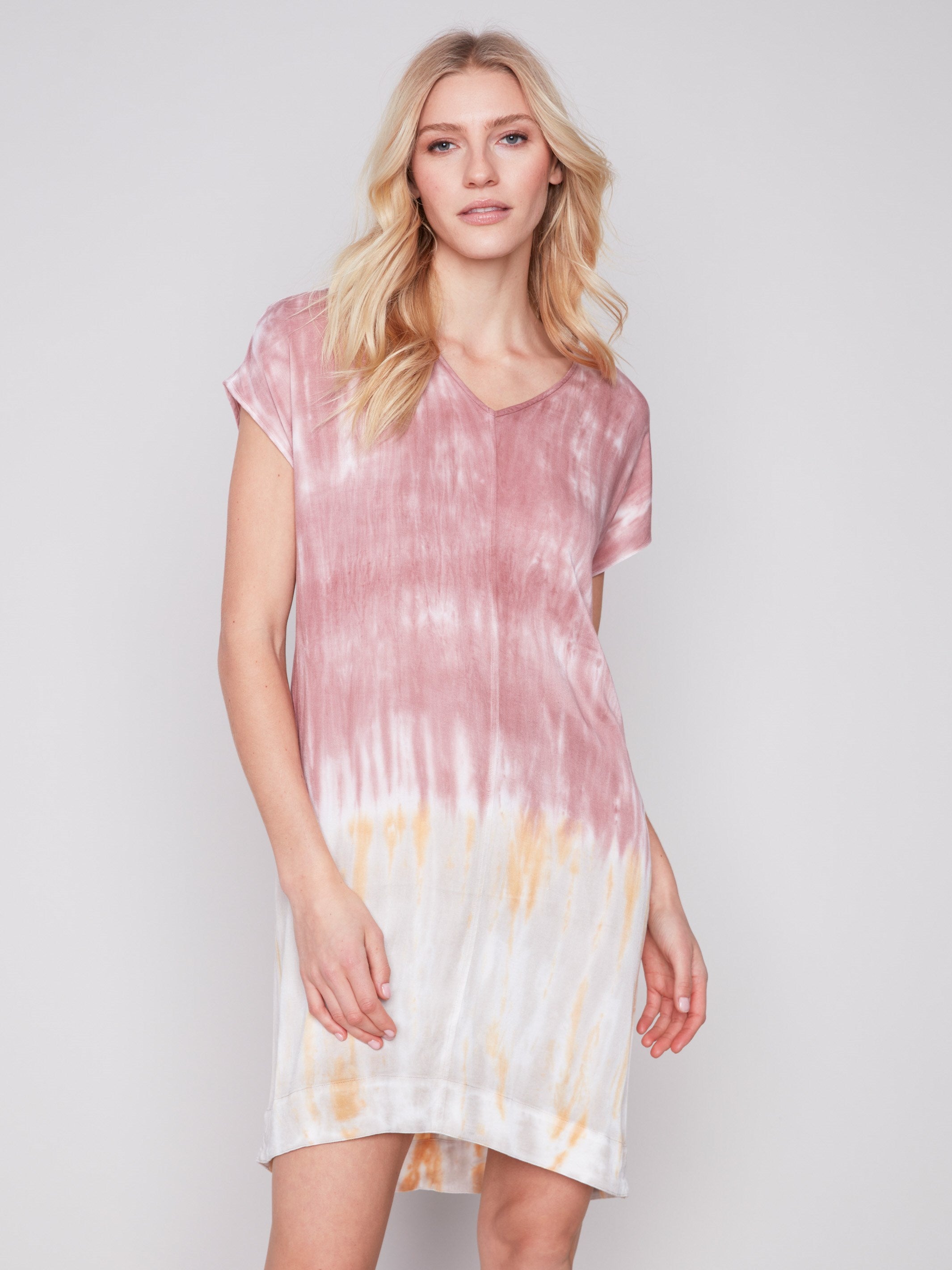 Tie-Dye Dress with Dolman Sleeves - Woodrose - Charlie B Collection Canada - Image 1