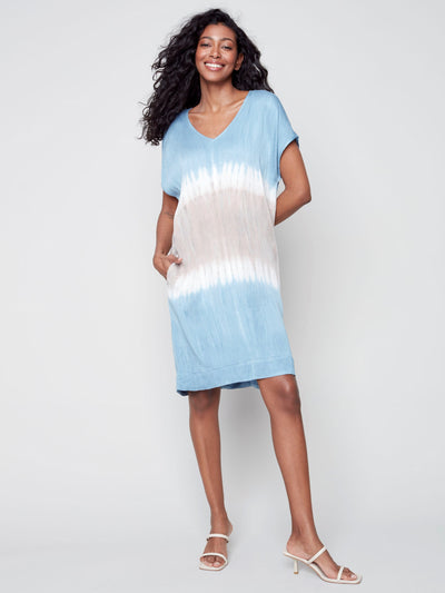 Tie-Dye Dress with Dolman Sleeves - Cerulean - C3153 Charlie B Collection Canada