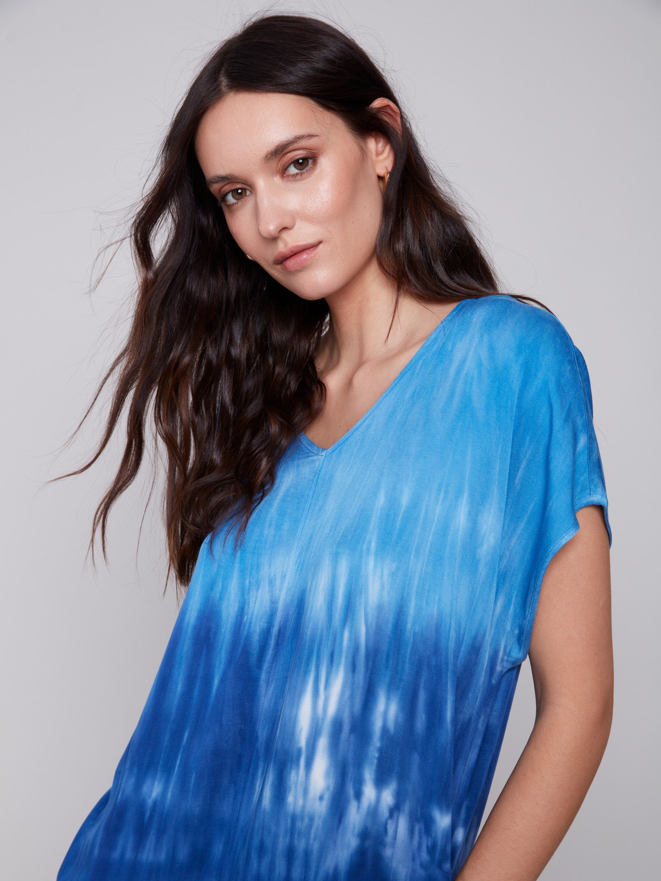 Tie-Dye Dress with Dolman Sleeves - Sky - Charlie B Collection Canada - Image 4