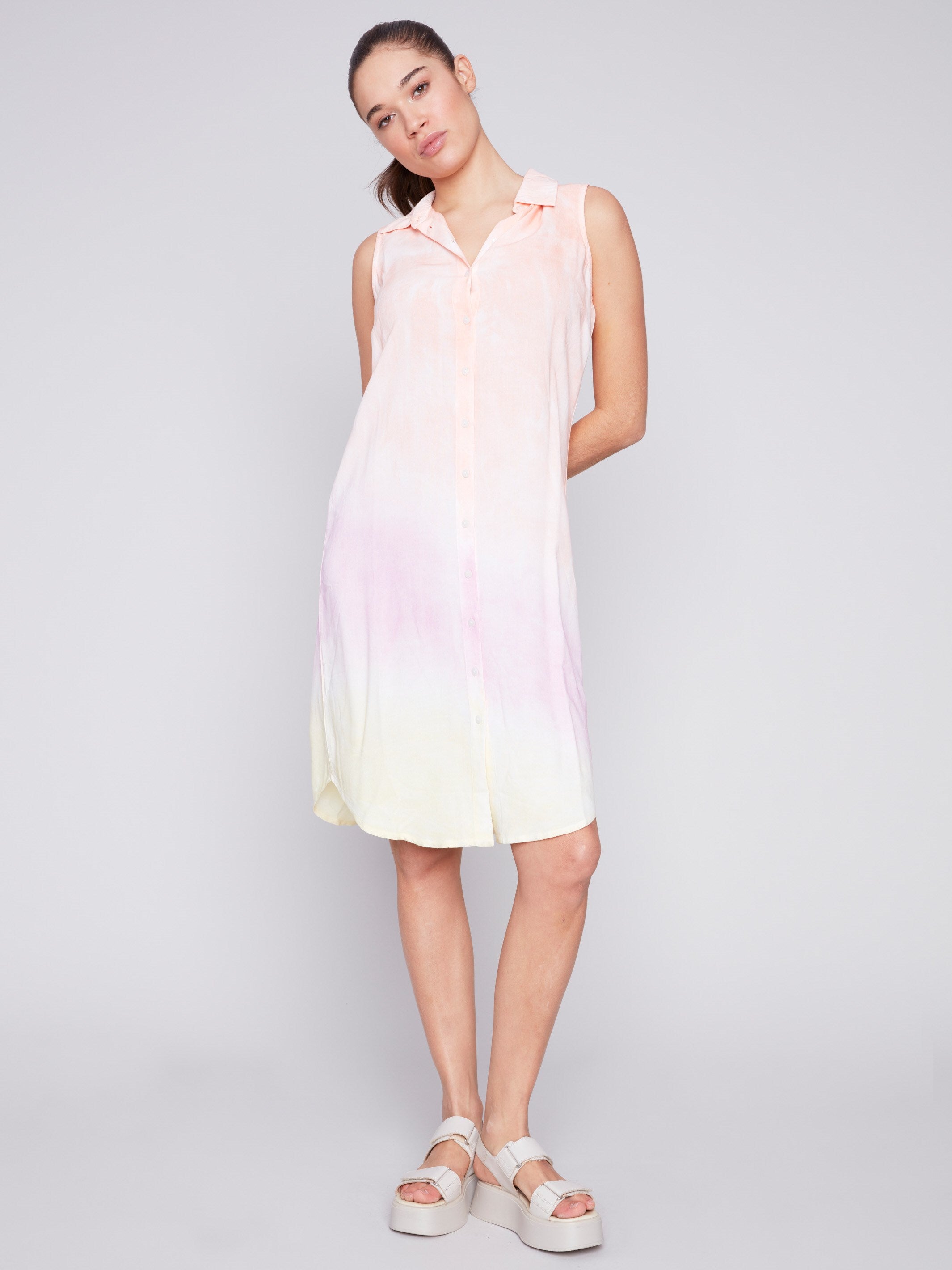 Tie-Dye Sleeveless Button-Front Dress - Dawn - Charlie B Collection Canada - Image 1