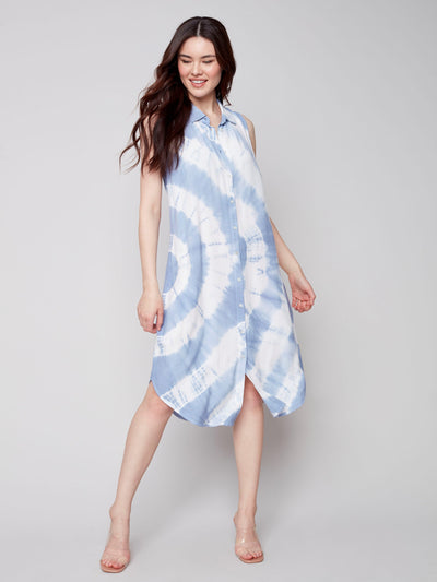 Tie-Dye Sleeveless Button-Front Dress - Cerulean - C3149 Charlie B Collection Canada