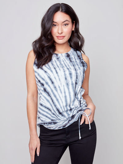Tie-Dye Sleeveless Top with Tunnel Tie - Charcoal - C1337 Charlie B Collection Canada