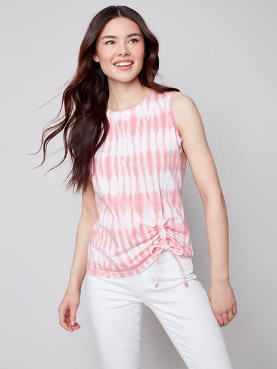 Tie-Dye Sleeveless Top with Tunnel Tie - Grapefruit  - C1337 Charlie B Collection Canada