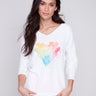 Tie Dye V-Neck Knit Top - White - Charlie B Collection Canada - Image 1