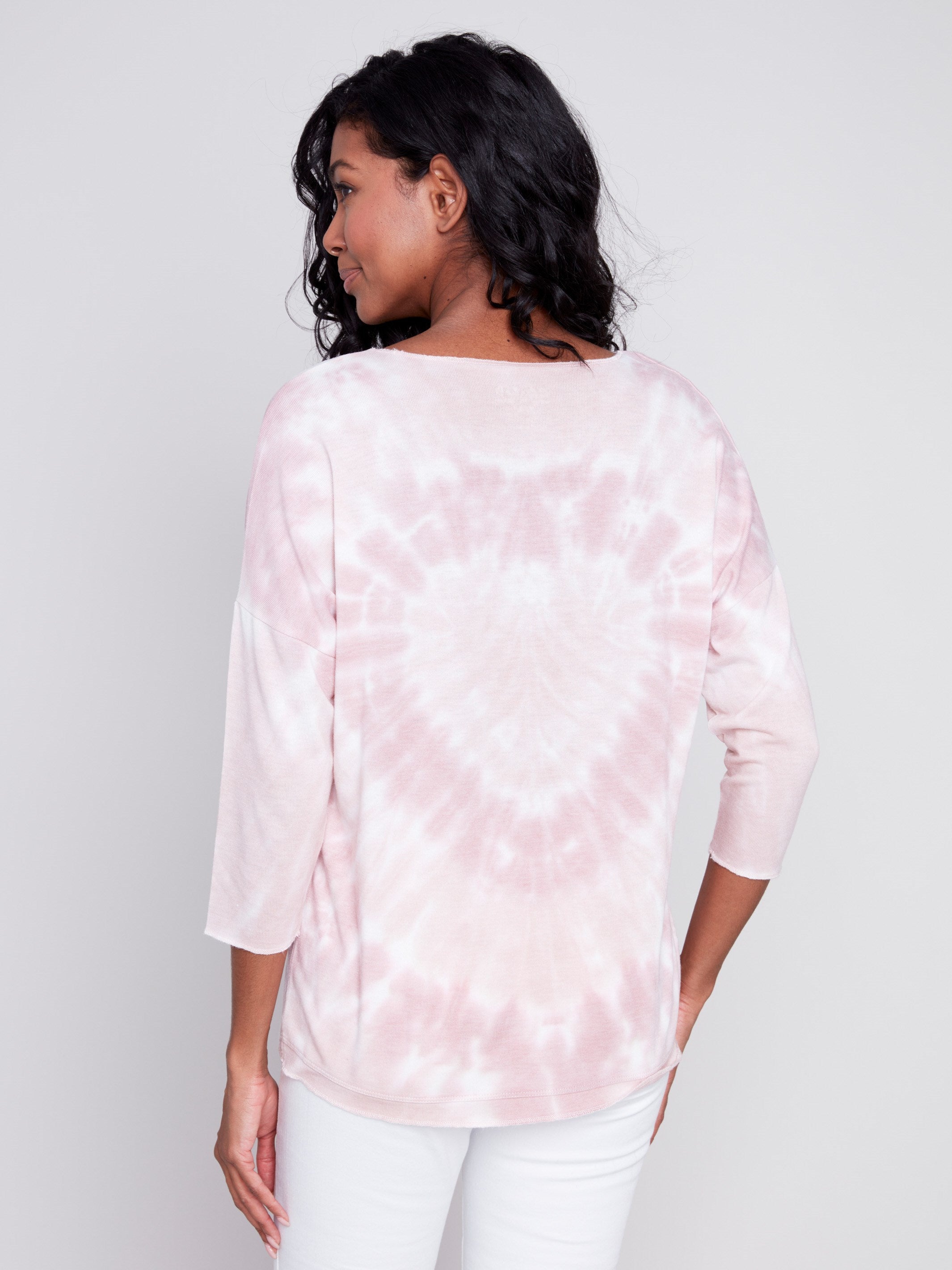 Tie Dye V-Neck Knit Top - Dusty Rose - Charlie B Collection Canada - Image 2