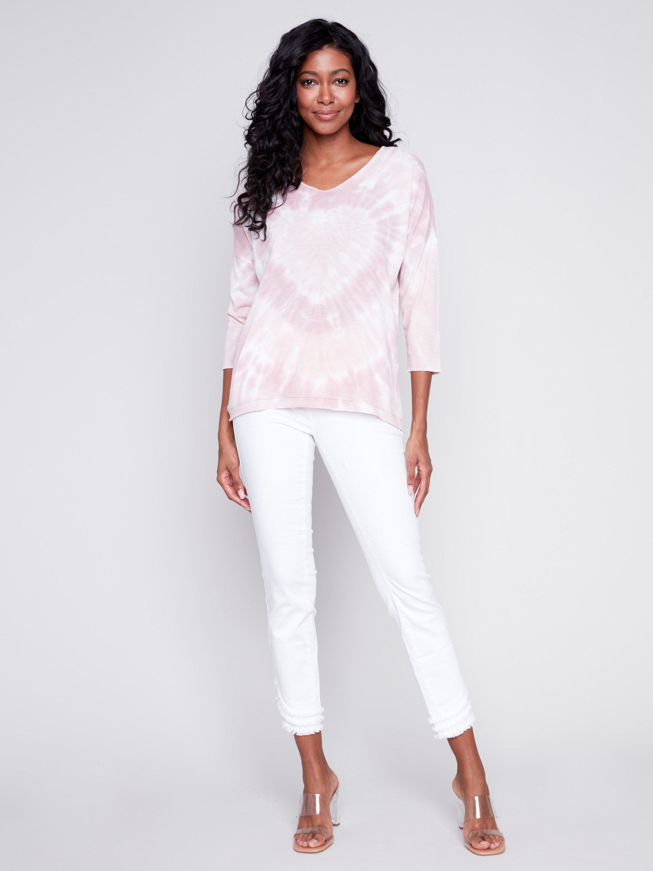 Tie Dye V-Neck Knit Top - Dusty Rose - Charlie B Collection Canada - Image 3