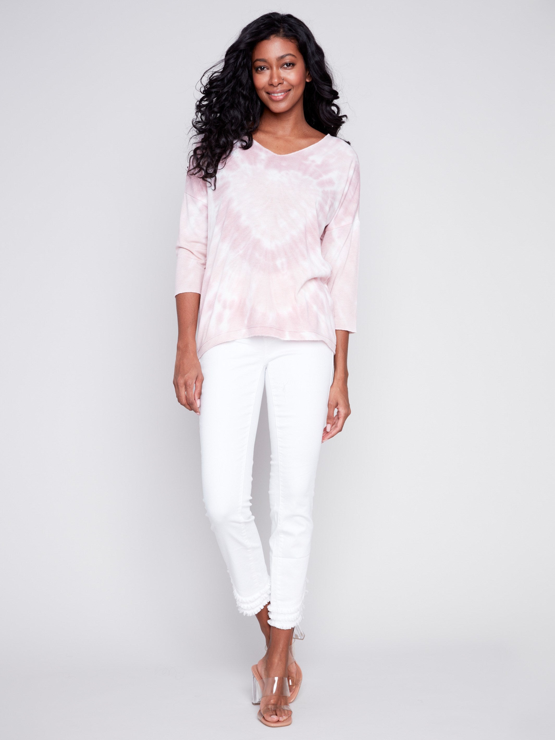 Tie Dye V-Neck Knit Top - Dusty Rose - Charlie B Collection Canada - Image 4