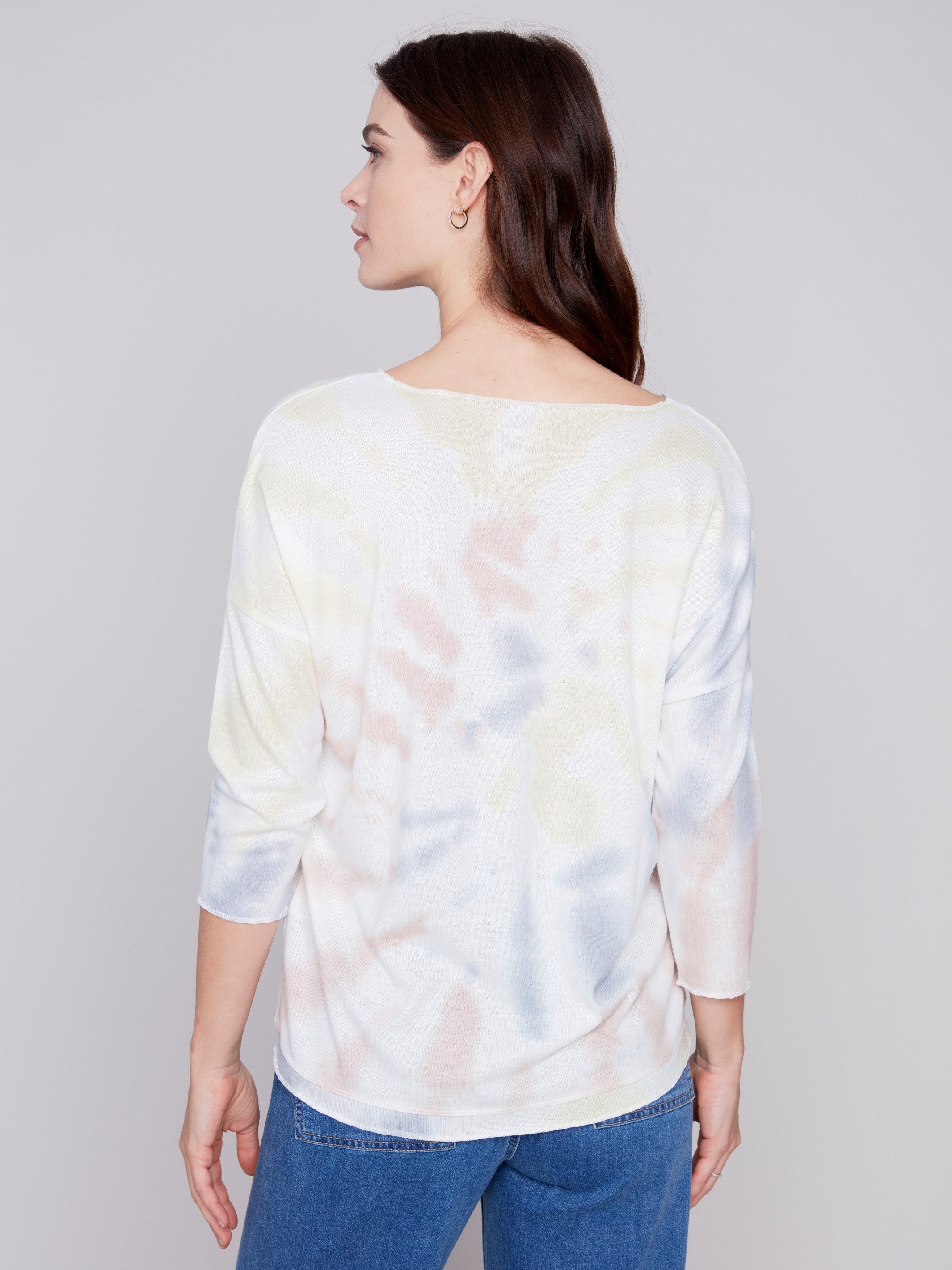 Tie Dye V-Neck Knit Top - Tulip - Charlie B Collection Canada - Image 2