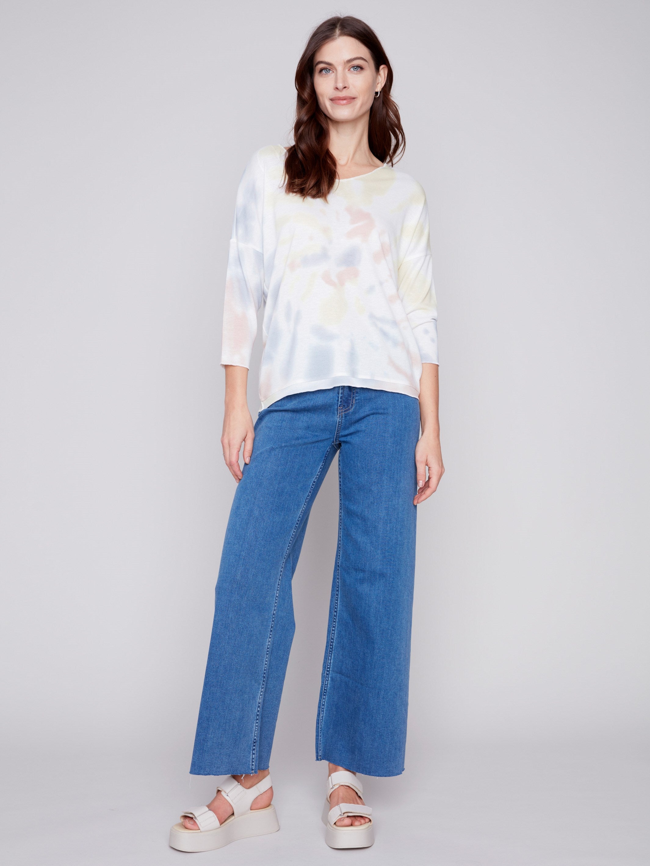 Tie Dye V-Neck Knit Top - Tulip - Charlie B Collection Canada - Image 3
