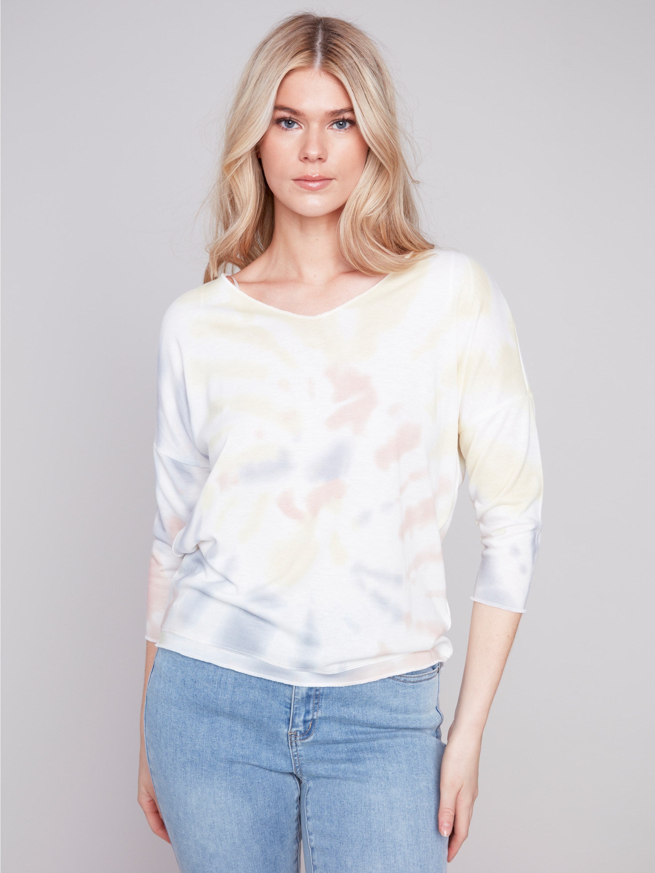 Tie Dye V-Neck Knit Top - Tulip - Charlie B Collection Canada - Image 4