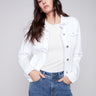 Twill Jean Jacket with Frayed Edges - White - Charlie B Collection Canada - Image 1