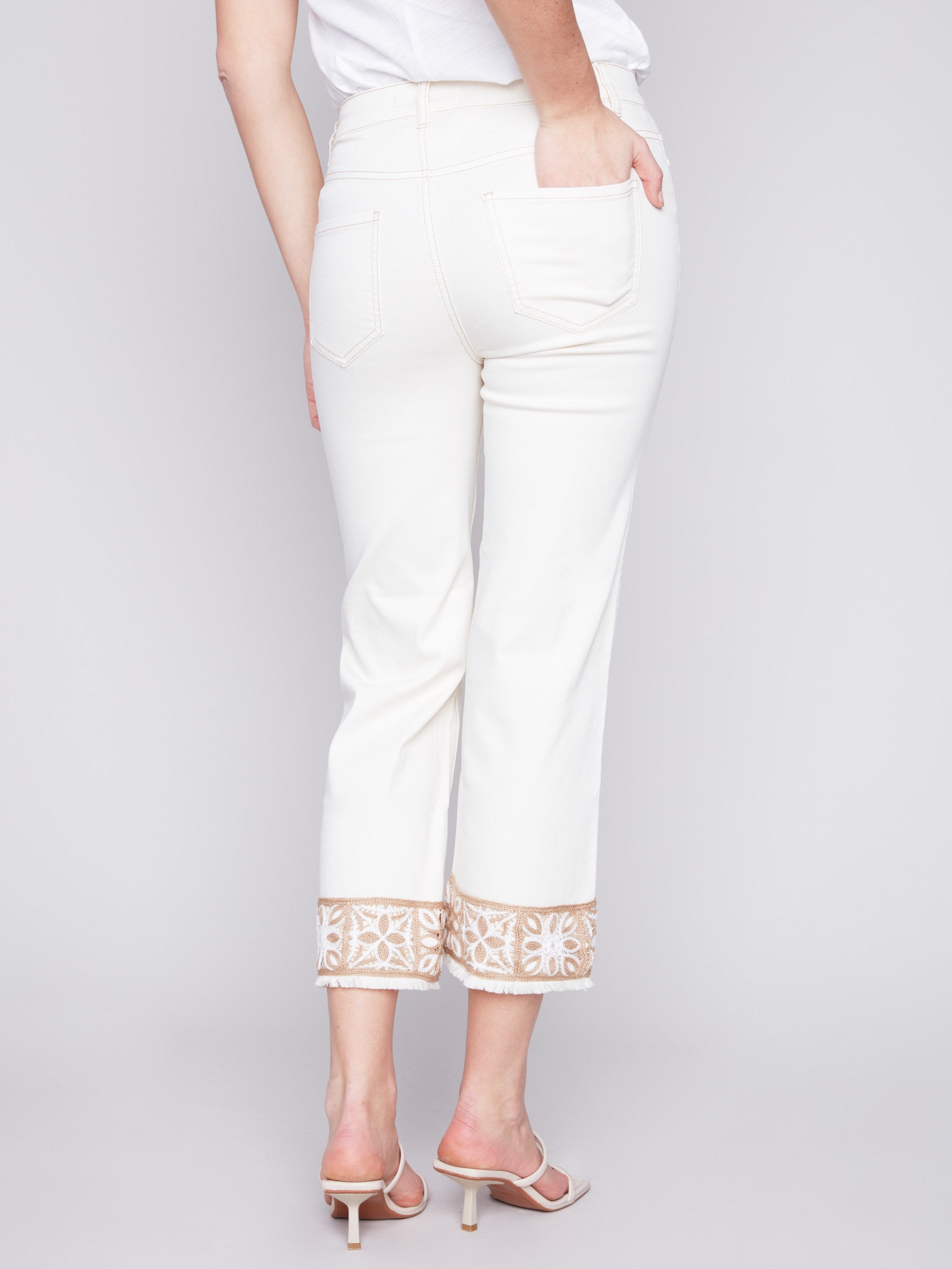 Twill Pants with Crochet Cuff - Natural - Charlie B Collection Canada - Image 3