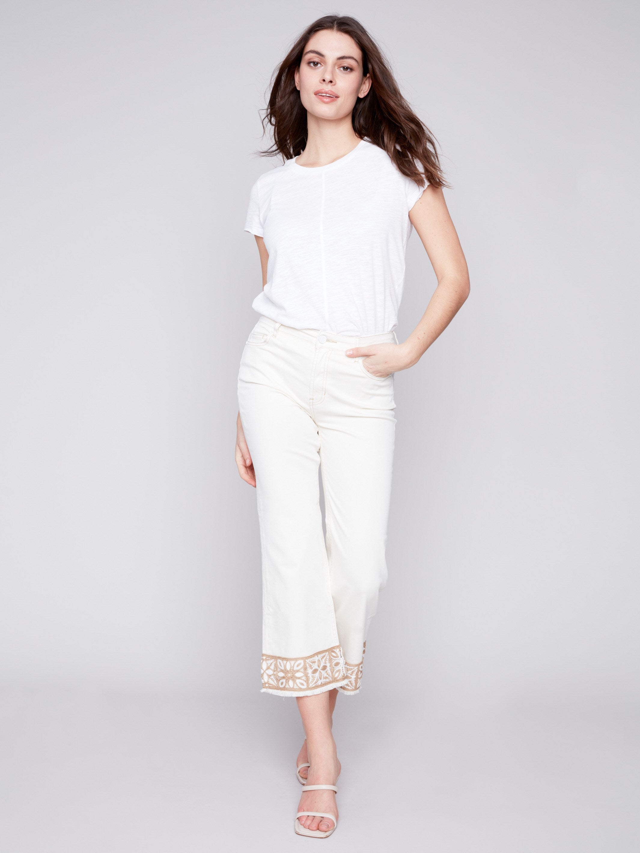 Twill Pants with Crochet Cuff - Natural - Charlie B Collection Canada - Image 4