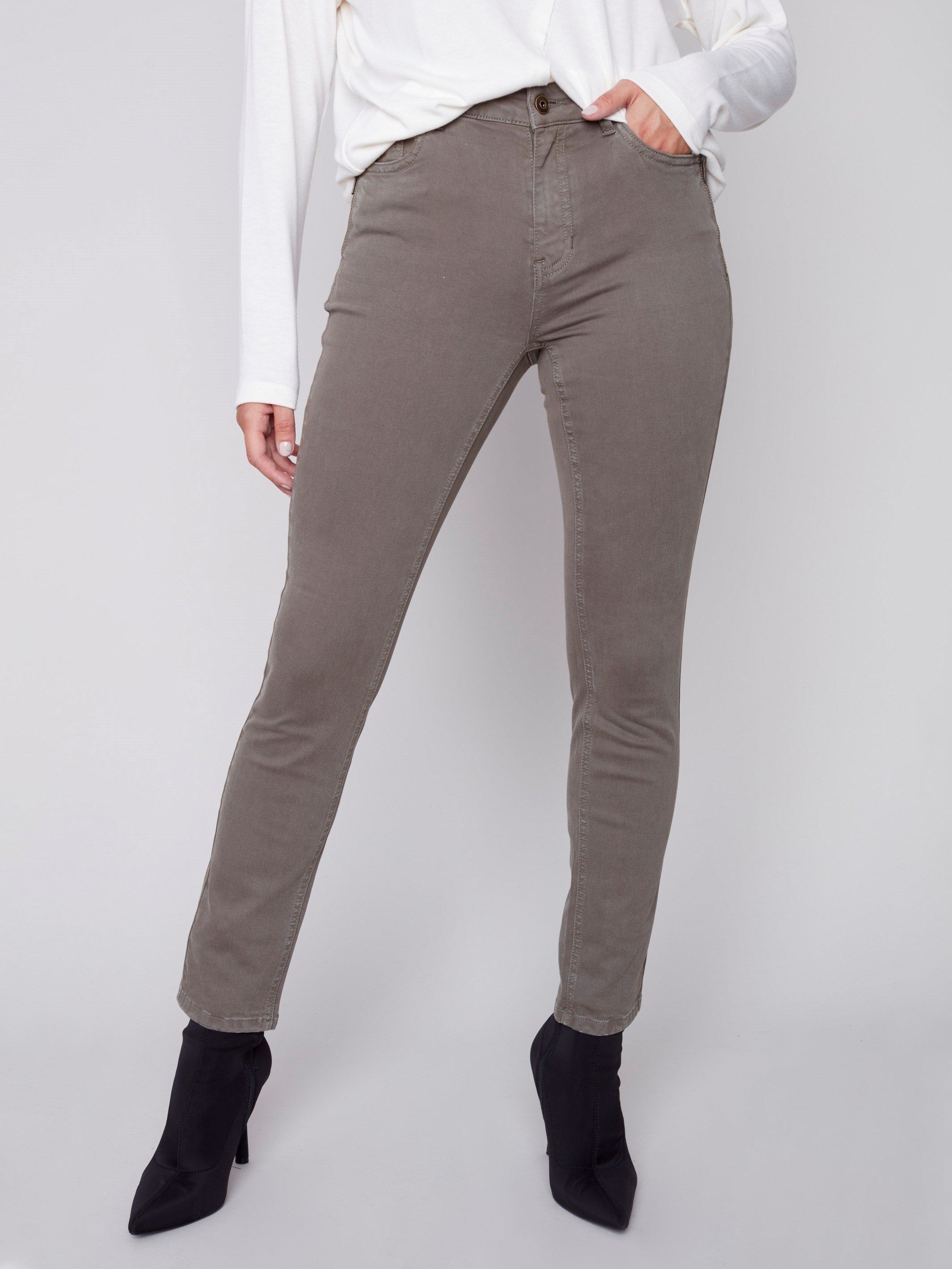 Twill Pants with Zipper Pocket Detail - Spruce