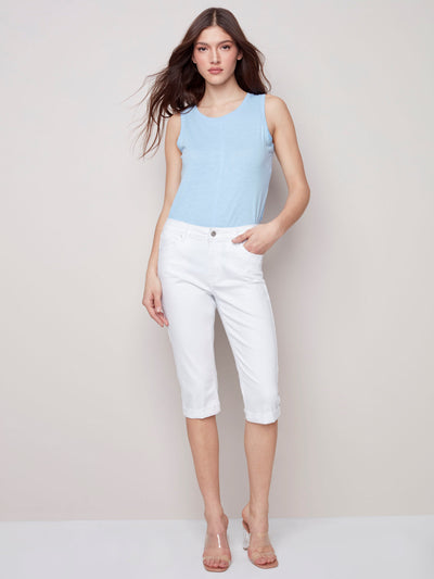 Twill Pedal Pusher Pants - White - C5208 Charlie B Collection Canada 1