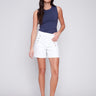 Twill Shorts with Decorative Buttons - White - Charlie B Collection Canada - Image 1